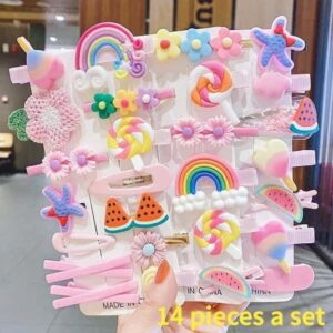 14 Pcs a Set Girls Cute cartoon Sweet Hair Clip Rainbow Fruit Cute Cartoon Hair Bands