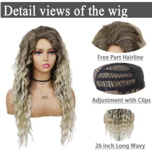 Ash Blonde Wig Synthetic Long Curly Hair Wigs for Women