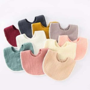 Cotton Baby Bibs Solid Color Ruffle Absorbent Baby Tassel Bib Newborn Burp Cloths