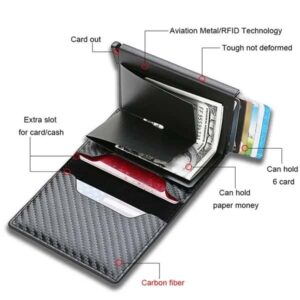 Custom Card Holder Men Wallets Rfid Black Carbon Fiber Leather