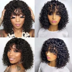 Jerry Curly Short Pixie Cut Bob Brazilian Human Hair Wigs With Bang