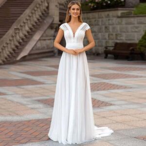 Latest Lace Boho Wedding Dresses Beach V Neckline Ivory Gowns