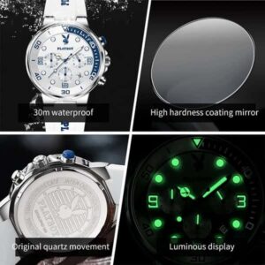 PLAYBOY Luxury Watches For Men Fashion Silicone Strap Waterproof