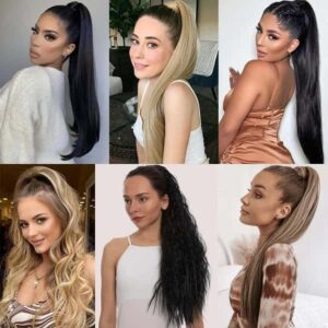 Synthetic Long Straight Claw Clip On Ponytail Hair Extensions