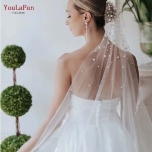 YouLaPan Rhinestones Bridal Veil Pearl Wedding Veil with Hair Comb