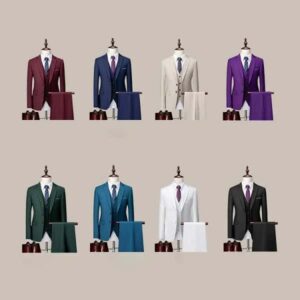 14 Color M-6XL ( Jacket Vest Pants ) High-end Brand Formal Business Mens Suit Three-piece Groom Wedding Dress Solid Color Suit