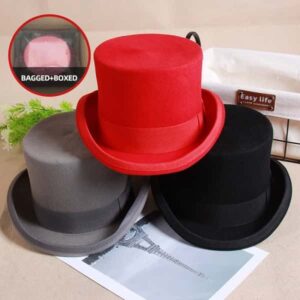 2024 Wool Flat Man Top Hat Fashion Fedora Versatile Magician Cap Gentleman Cylinder Strap Steampunk hat Elegant black 55575961
