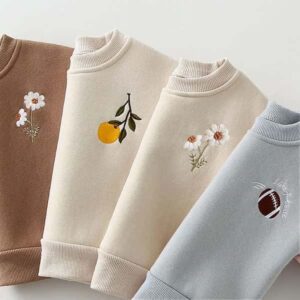 2Pcs Spring Winter Baby Girl Boy Clothes Set Embroidery Thicken Fleece Warm Sweatshirt Pant