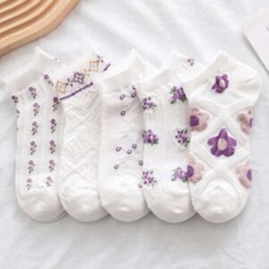 5 Pairs Socks Women Flower Ankle Cute Low Cut Breathable