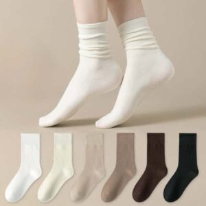 5 Pairs Solid Color Socks Medium Tube Knitted Loose Long Soft