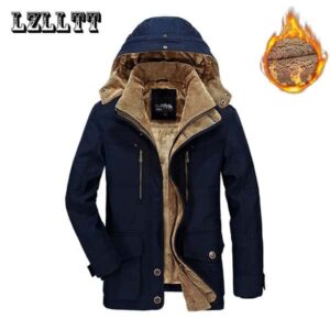 7XL Men Winter Warm Parkas Mens Fleece Detachable Hat Jacket Parkas Men Casual Cotton Outdoor Fur Trench Padded Jackets Coats