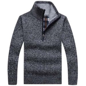 Autumn Men’s Thick Warm Knitted Pullover Solid Long Sleeve Turtleneck Sweaters Half Zip Warm Fleece Winter Jumper Comfy Clothing