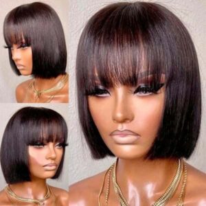 Brazilian Human Hair Wig with Bangs Remy Straight Hair Bob Wigs