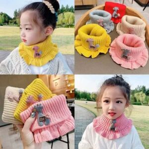 Cartoon Giraffe Baby Knitted Scarf Flower Ruffle Neck Warmer Girls Kids Accessories Collar Circle Outdoor Winter Warm Scarves