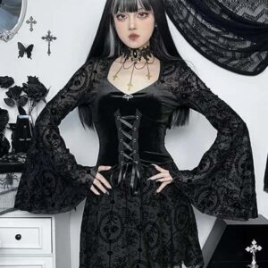 InsGoth Gothic Long Sleeve Ruffle Mini Dress