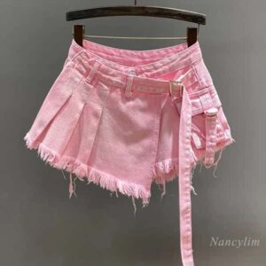 Irregular Pink Denim Skirt Women’s Summer High Waist