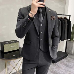 ( Jacket Vest Pants ) High-end Brand Boutique Fashion Solid Color Mens Casual Business Suit 3Piece Set Groom Wedding Dress