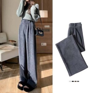 Korean Fashion 2023 Women’s Pants Winter Plus Velvet Wide Leg Pants Casual Woman Pant High Waist Straight Women Loose Trousers