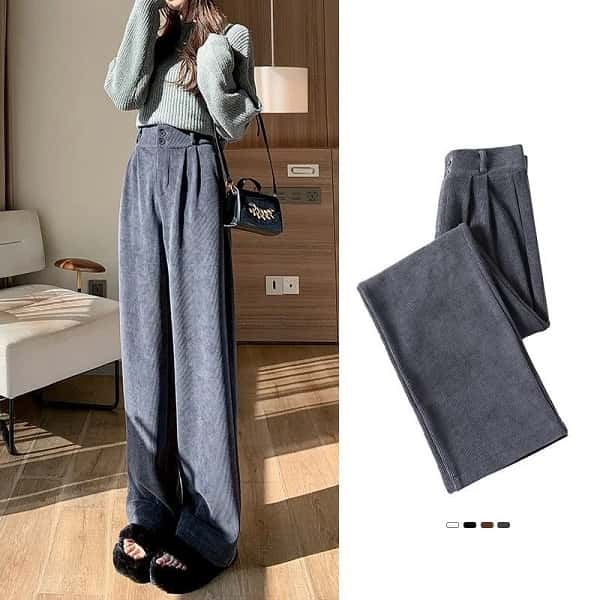 Korean Fashion 2023 Women's Pants Winter Plus Velvet Wide Leg Pants Casual Woman Pant High Waist Straight Women Loose Trousers