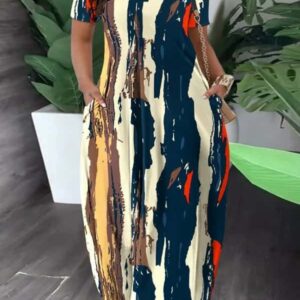 LW Bateau Neck Camo Off The Shoulder Maxi Dresses Short Sleeve