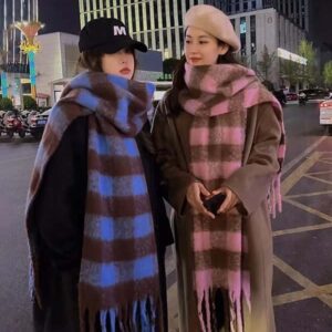 Luxury Plaid Scarf Winter Warm Cashmere Women Long Female Scarves Lady Tassel Shawl Wraps 2023 Design New
