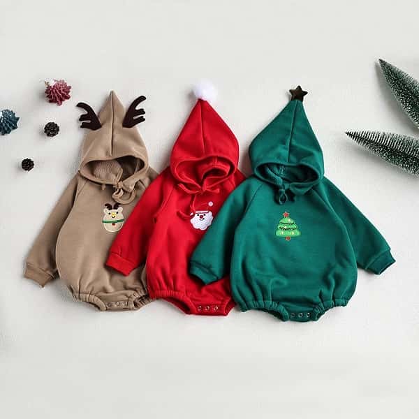 MILANCEL Baby Bodysuit Christmas One Piece Embroidery Santa Clause Baby Clothing