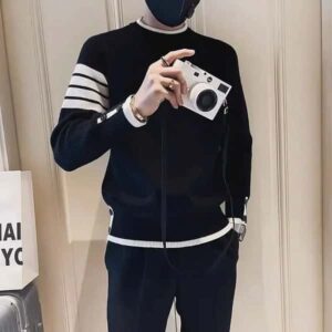 Man Clothes No Hoodie Knitted Sweaters for Men Green Striped Pullovers Casual Cotton Thick Winter 2023 Trend X Sweatshirts A Fun