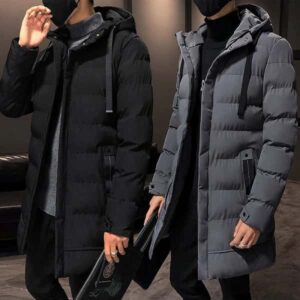 Men’s Winter Parka Mid Length Parka Jacket with Thick and Warm Cotton Hooded Mid Length Cotton Jacket Fashionable Men’s Clothing