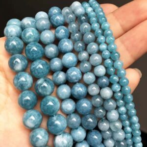 Natural Stone Dark Blue Chalcedony Jades Beads Round Loose Spacer Beads For Jewelry