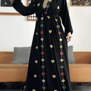 New Muslim Women Long Sleeve Dashiki Dress Solid Cotton Embroider