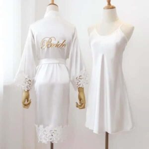 Sexy Women Home Dressing Gown Intimate Lingerie Lace Bride Wedding Robe