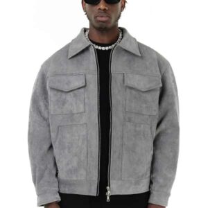 Vintage High Street Suede Material Crock Jacket With Zipper Lapel Casual Short Jacket For Men